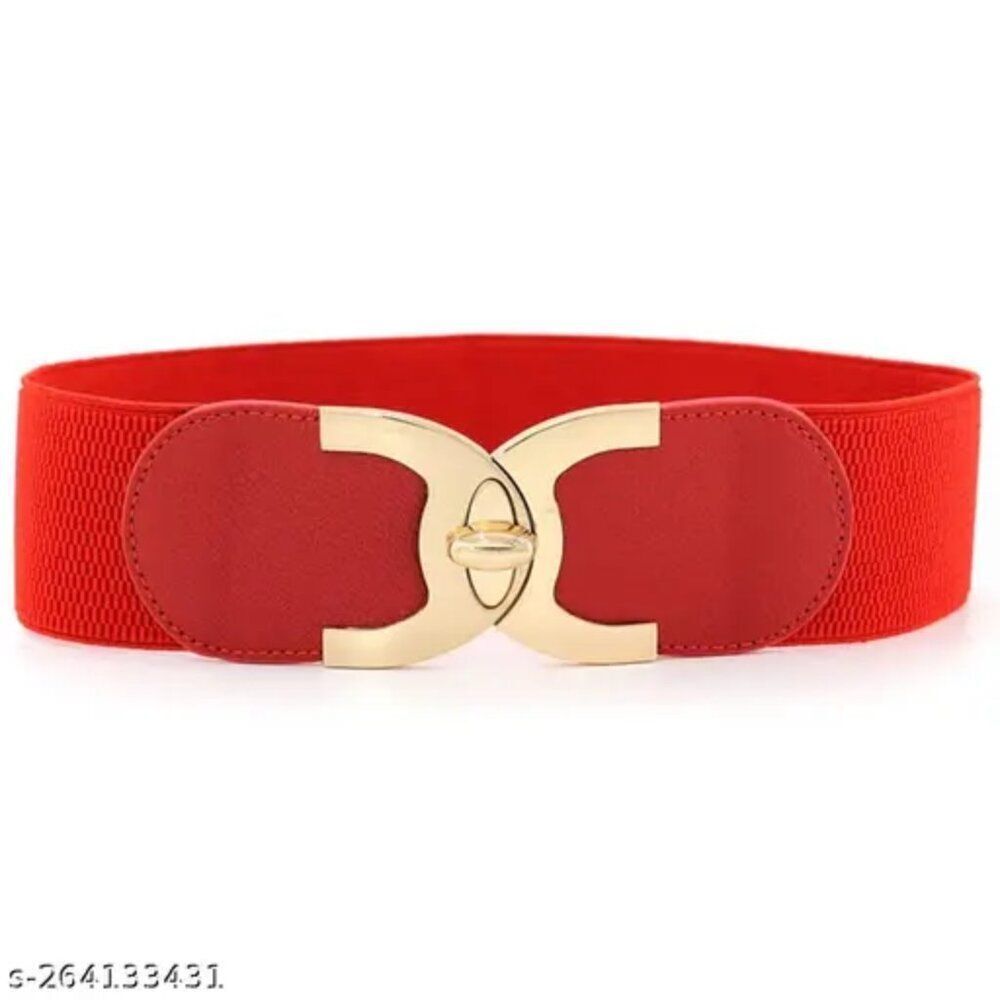 Wide Stretch Waist Belt – Red with Gold Clasp | Size: S/M/L